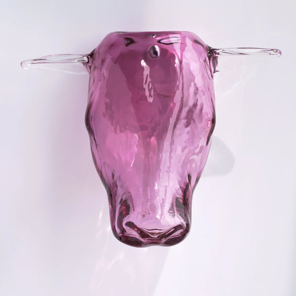 Glass Cow Head Hanging Vase - Raspberry