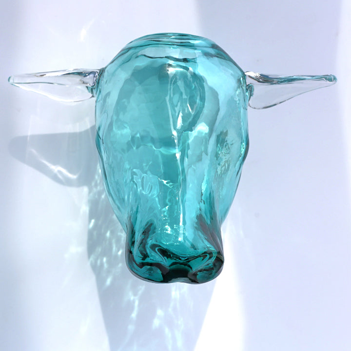 Lake Blue Cow head hanging flower vase, handblown glass deocr , crystal glass vase 
