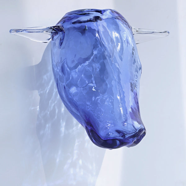 Glass Cow Head Hanging Vase - Navy Blue 