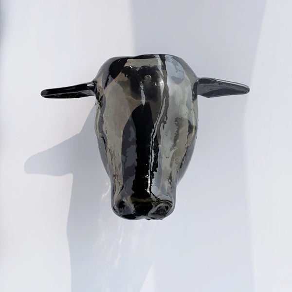 Glass Cow Head Hanging Vase - BlackGrey 