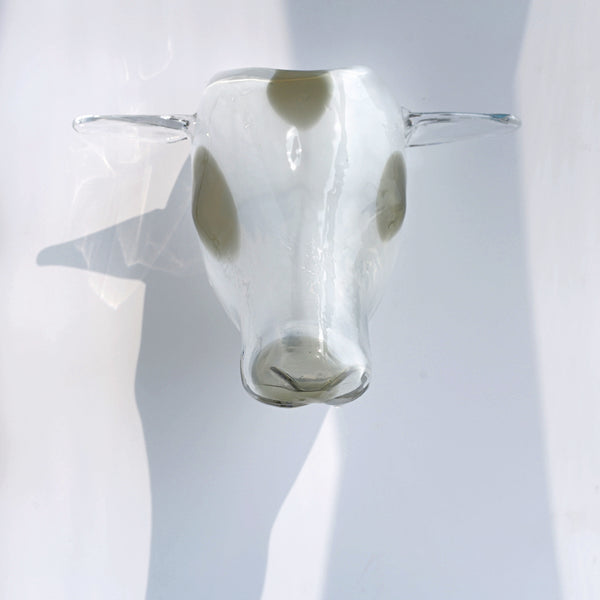 Glass Cow Head Hanging Vase - White&Grey