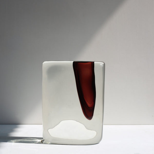 Mondernist Colored Glass Block Bud Vase, Decorative table vases, Small Art Glass Vase For Flower Arrangements;  Brick vase - Wine