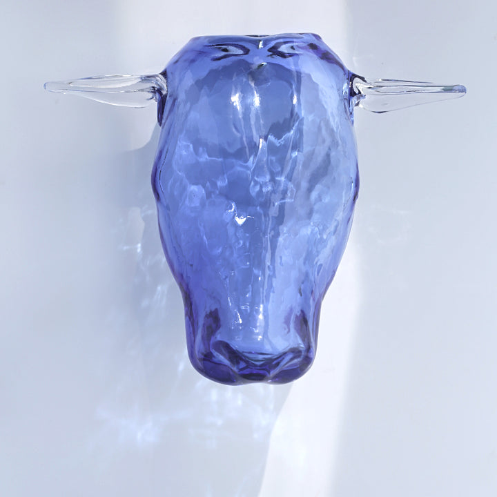 Glass Cow Head Hanging Vase - Navy Blue 